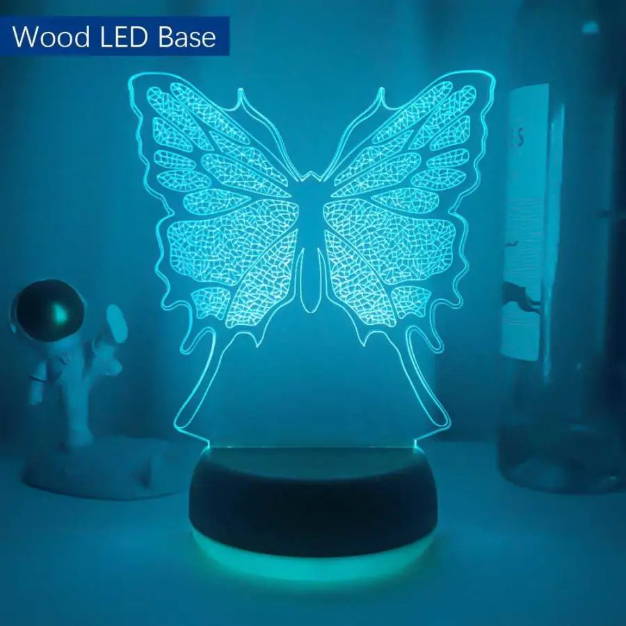 3D night lamp Butterfly - 7 Color No Remote / Wood LED -
