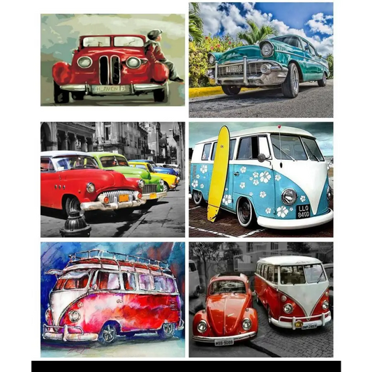 Retro cars - paintings drawings by numbers - toys