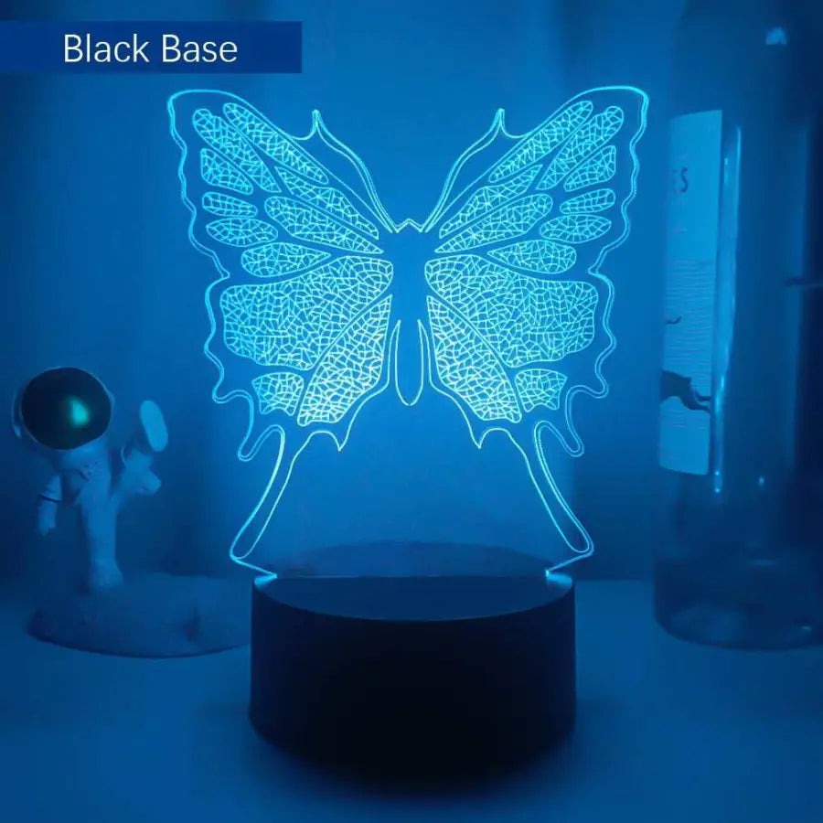 3D night lamp Butterfly - 7 Color No Remote / Black - Home