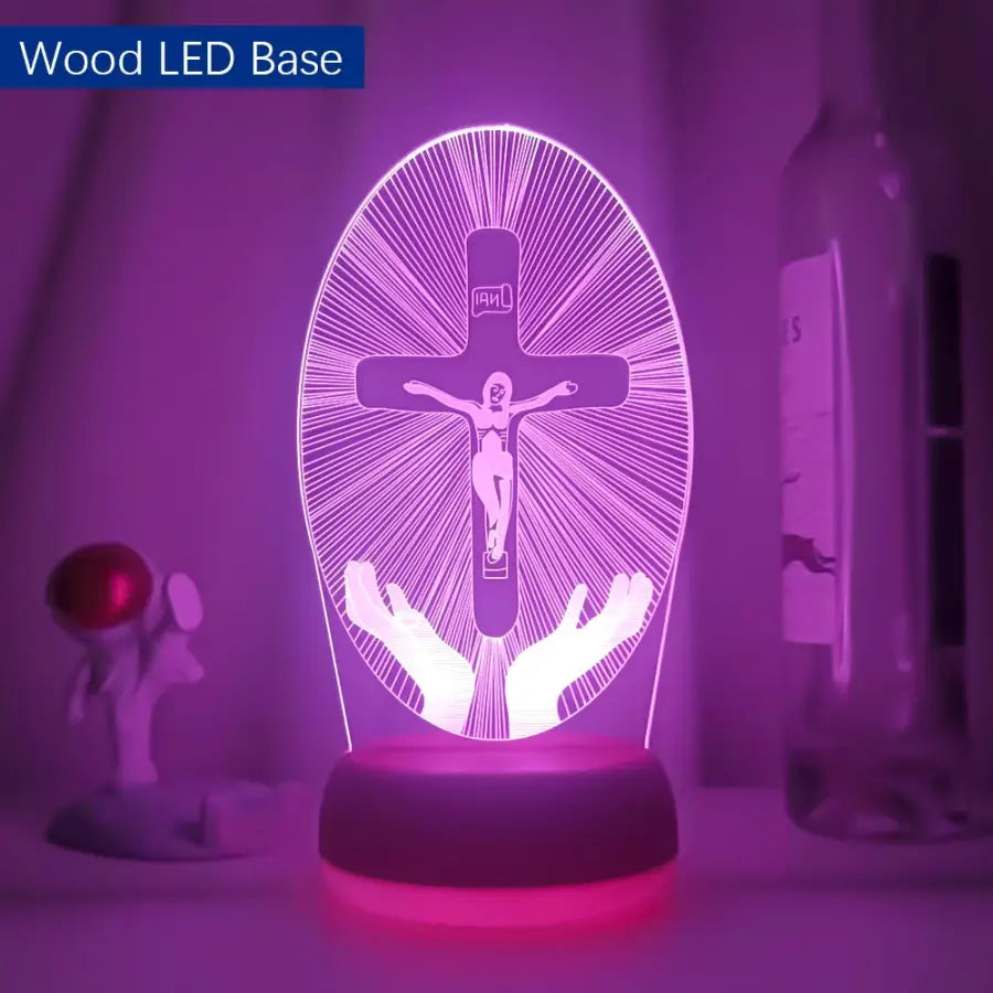 3D night lamp Crucifixion of Jesus - Wood LED / 7 Color No