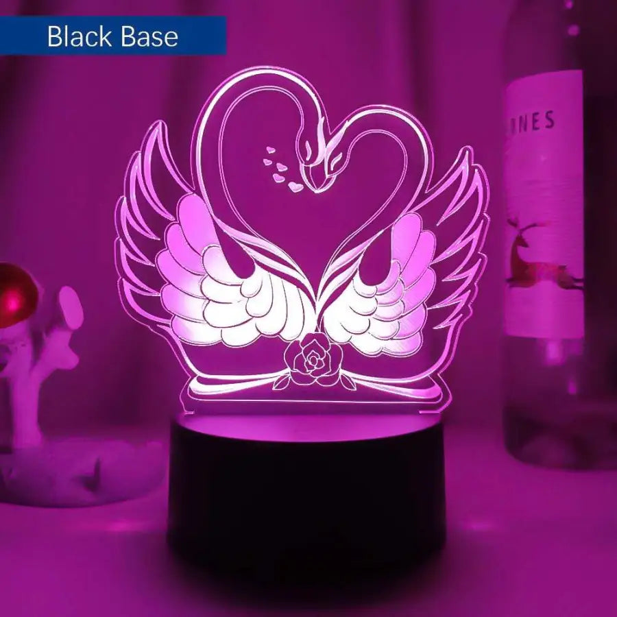 3D night lamp Night Swans - 7 Color No Remote / Black Base -