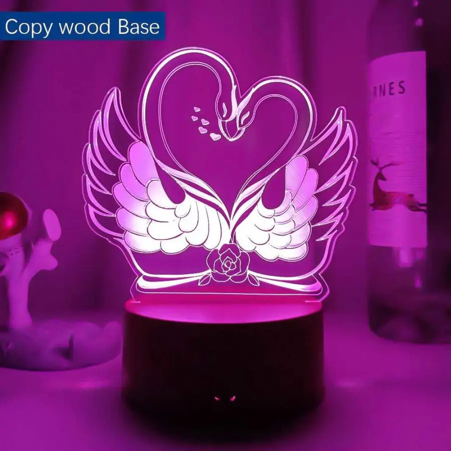 3D night lamp Night Swans - 7 Color No Remote / Copy Wood
