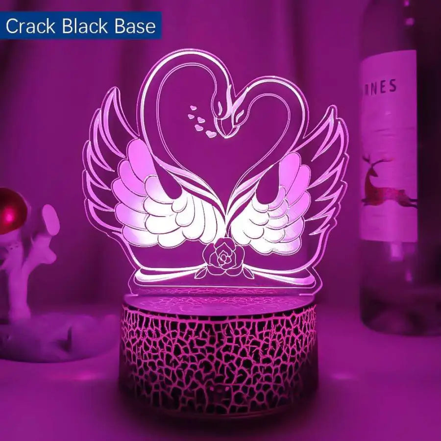 3D night lamp Night Swans - 7 Color No Remote / Crack Black