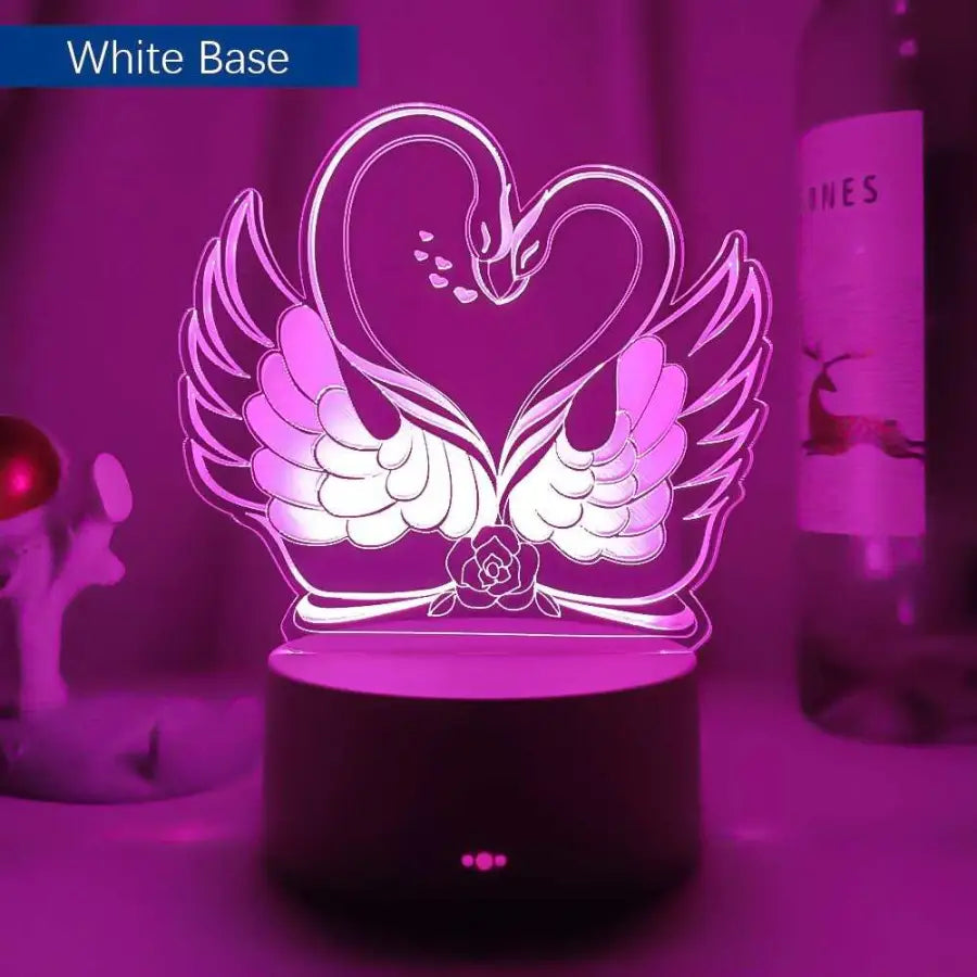 3D night lamp Night Swans - 7 Color No Remote / White Base -