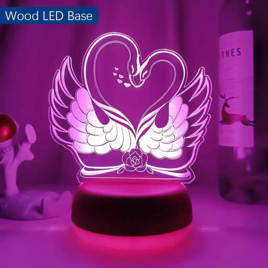 3D night lamp Night Swans - 7 Color No Remote / Wood LED