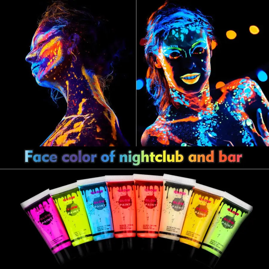 8 Colors 10ml/pc Face Body Art Paint UV Glow Fluorescent