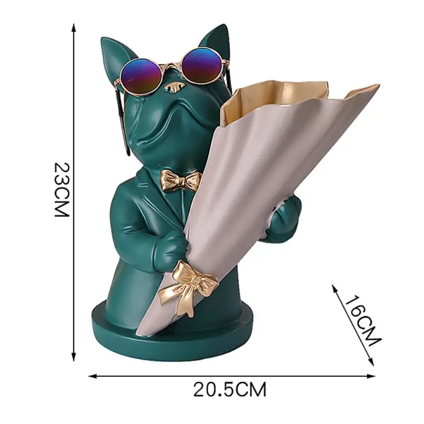 Bulldog Flower Vase Figurine - green - toys