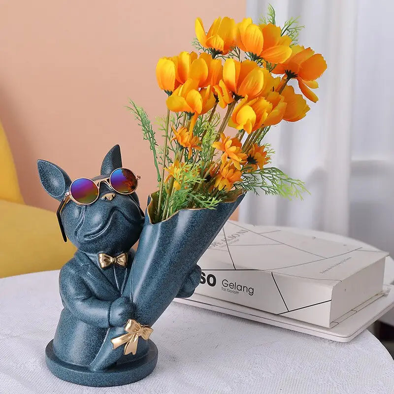 Bulldog Flower Vase Figurine - toys