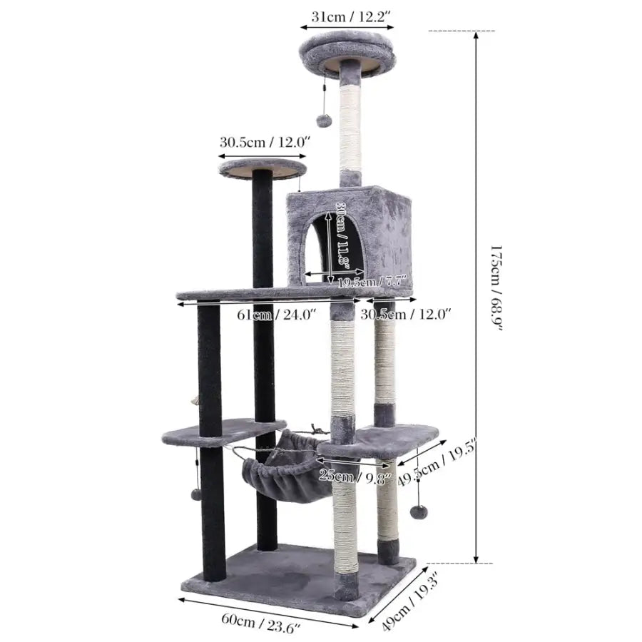 Cat tower with a big cat apartment - AMT0005GY - toys