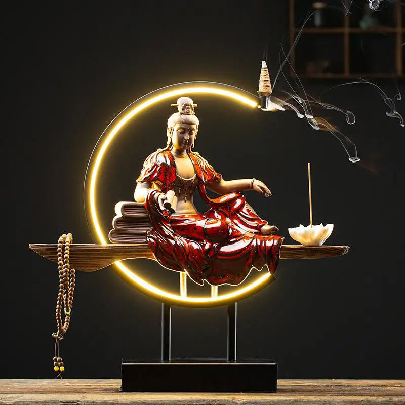 Creative Buddha lamp with incense - red - toys