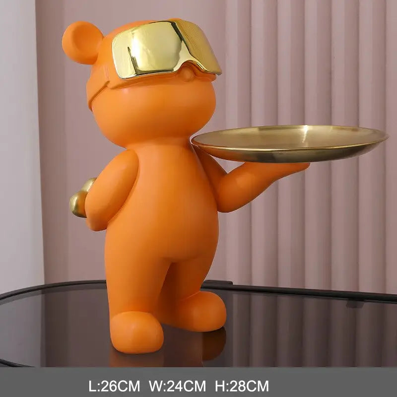 Figurine of a bear with tray - Orange standing - toys