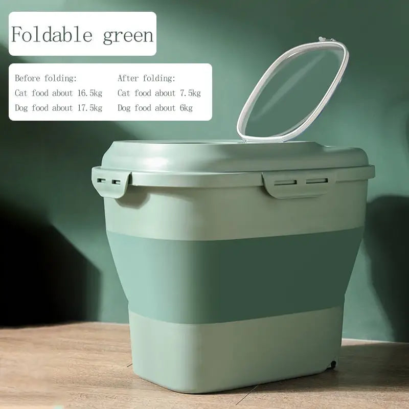 Foldable pet food storage bucket - Green - toys