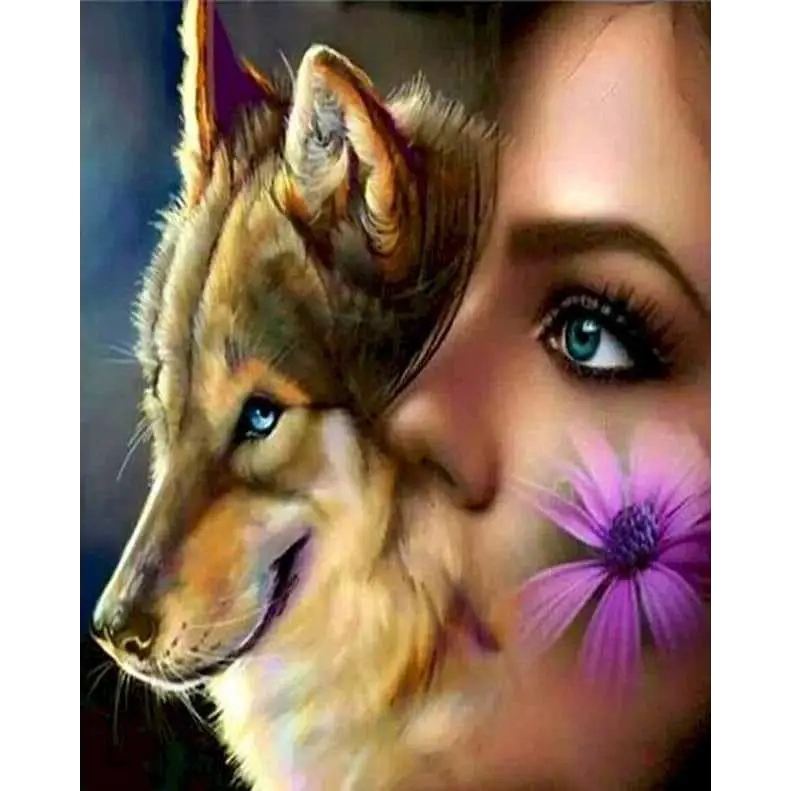 Girl and wolf - paintings drawings by numbers - 9911357 /