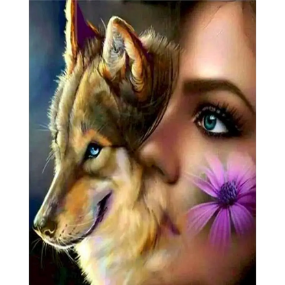 Girl and wolf - paintings drawings by numbers - 9911357 /