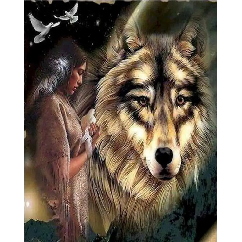 Girl and wolf - paintings drawings by numbers - 9911366 /
