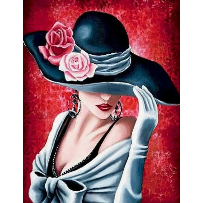 Girls in a hat - paintings drawing by numbers - 9910573 /