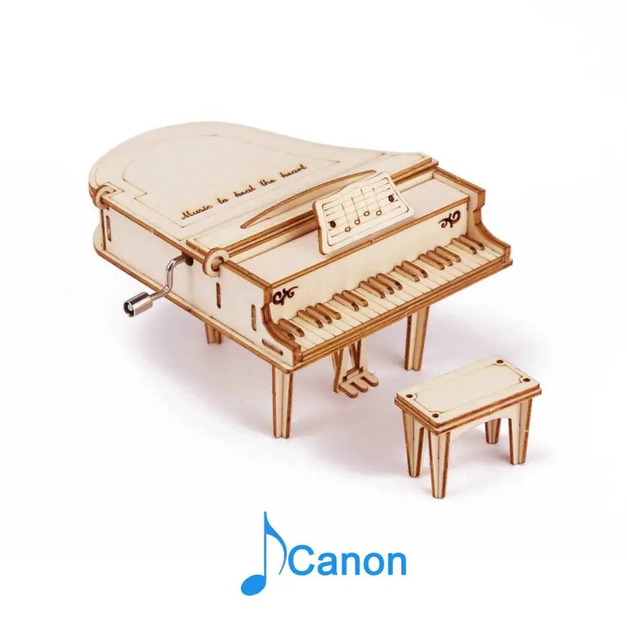 Grand piano wood hand crank music box office decoration - 3D