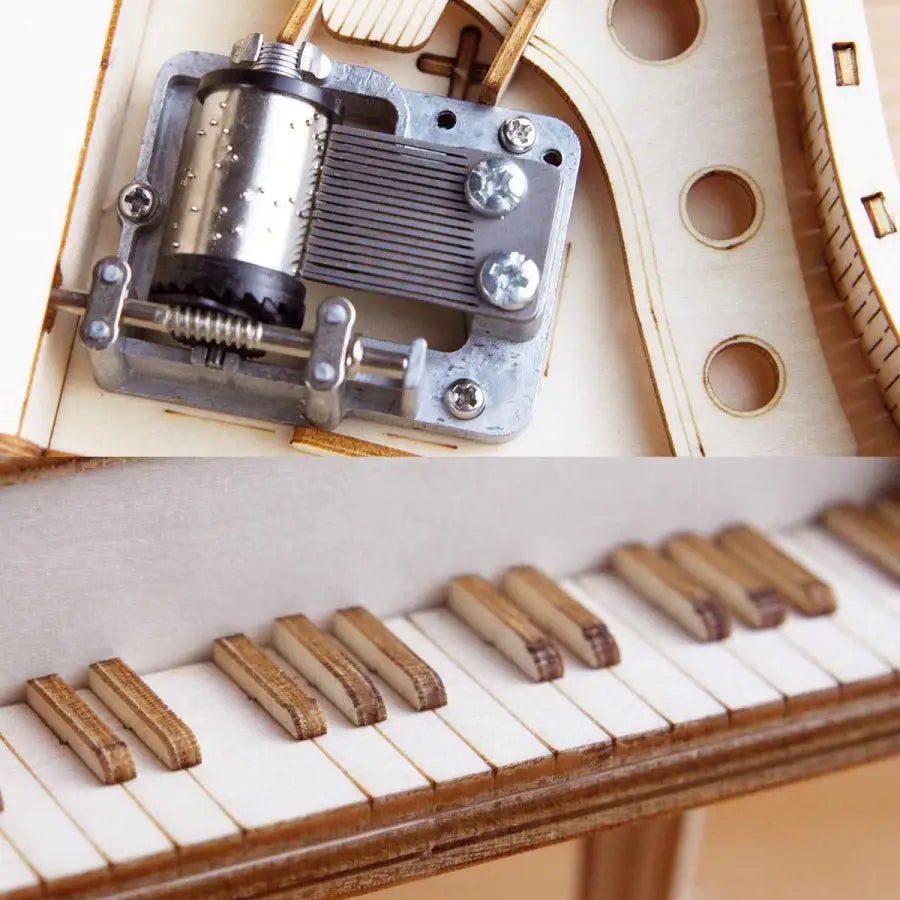 Grand piano wood hand crank music box office decoration - 3D