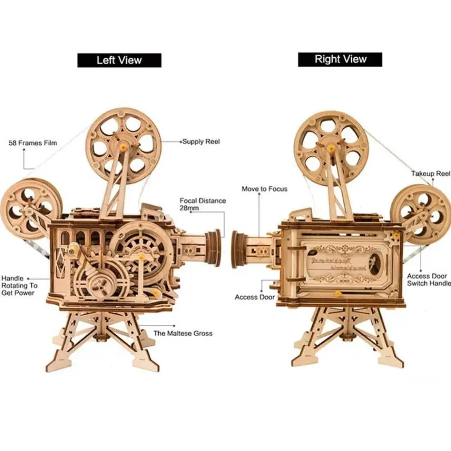 Hand Crank Projector Classic Film Vitascope - 3D wooden