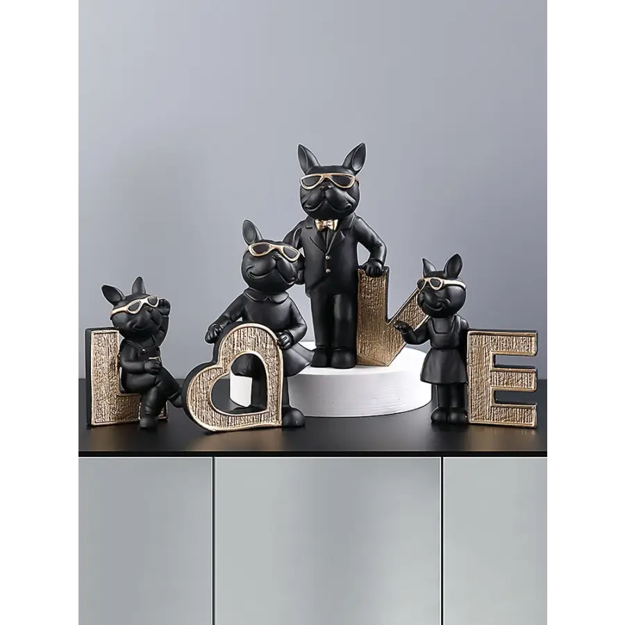 Love French Bulldog Family Sculpture (Set of 4pcs) - Black 4