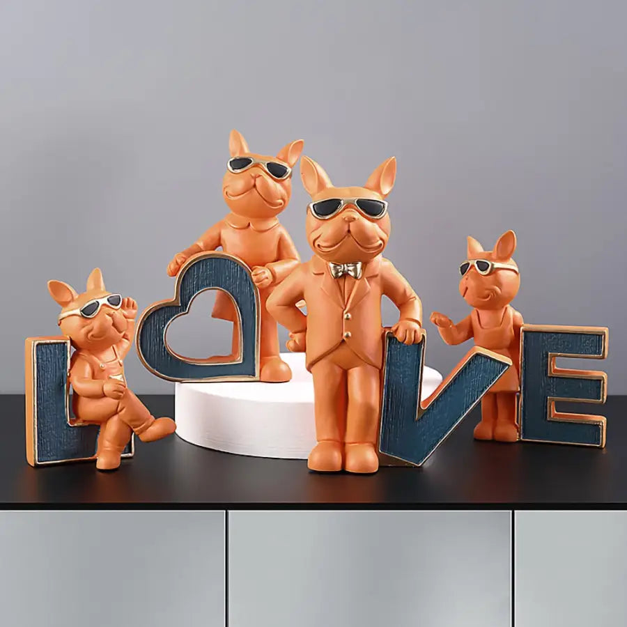 Love French Bulldog Family Sculpture (Set of 4pcs) - Orange