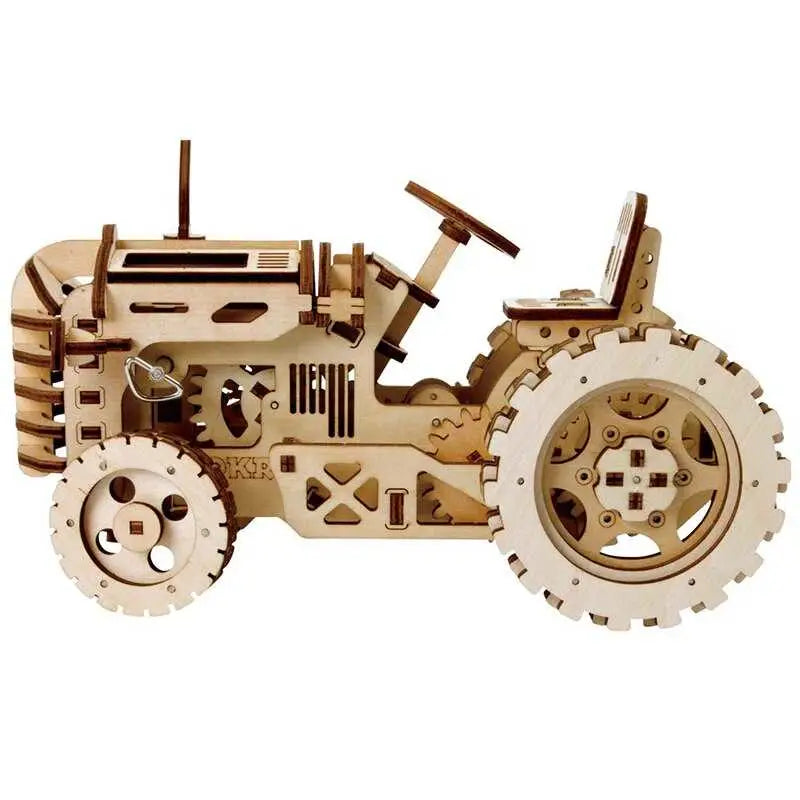 Mechanical gear drive tractor model building kit - 3D wooden