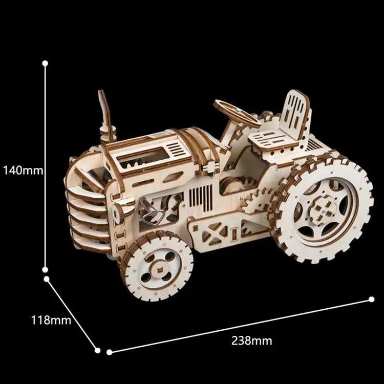 Mechanical gear drive tractor model building kit - 3D wooden