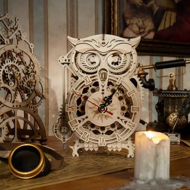 Owl clock model building kit - 3D wooden puzzle - LK503
