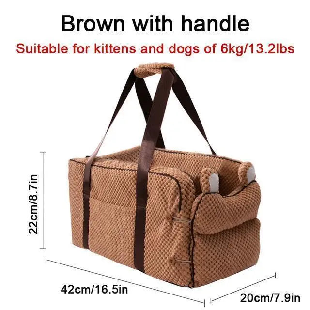 Portable Dog Car Seat - brown with handle - toys