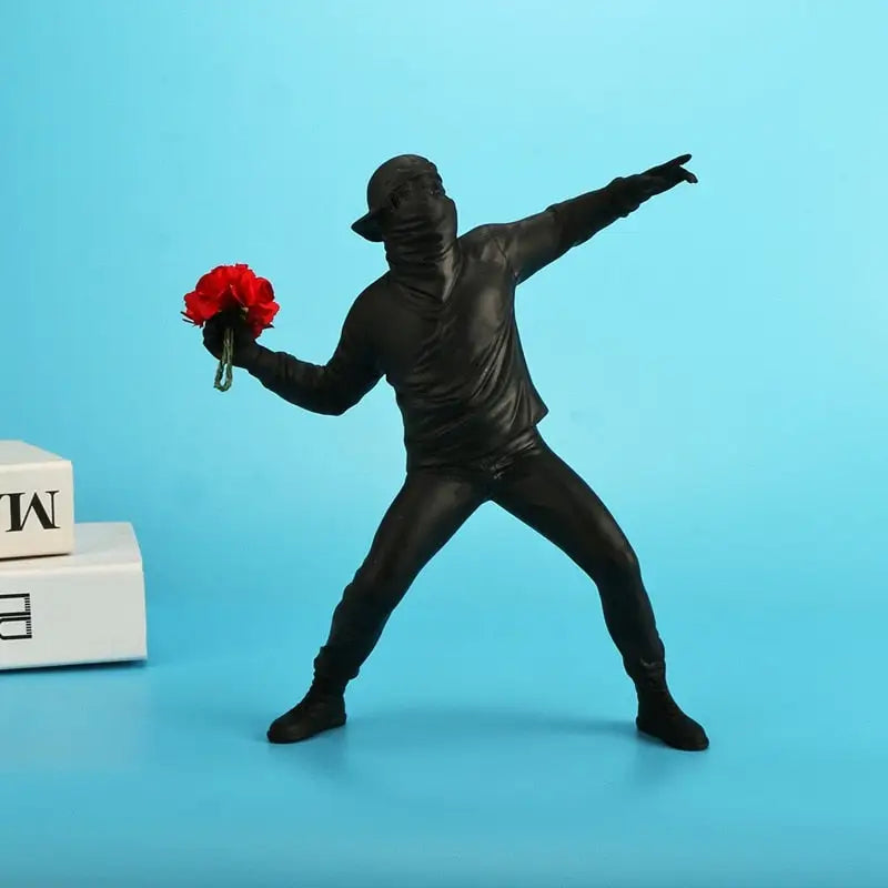 Resin Banksy Sculptures Flower Thrower Statue - THROW FLOWER