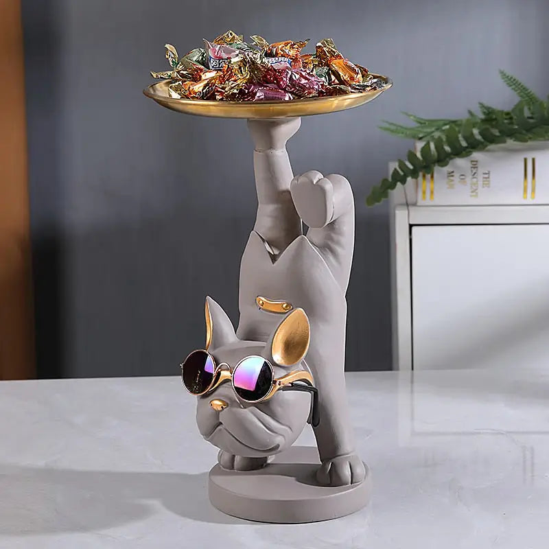 Sculpture of a French Bulldog in handstand - grey - toys