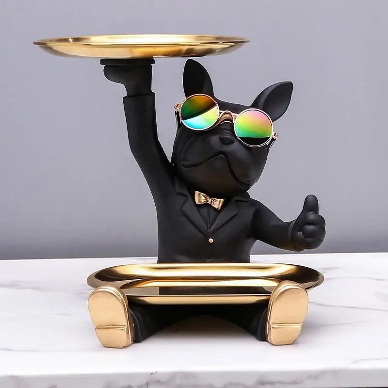Seated French Bulldog gentleman with trays and key holder -