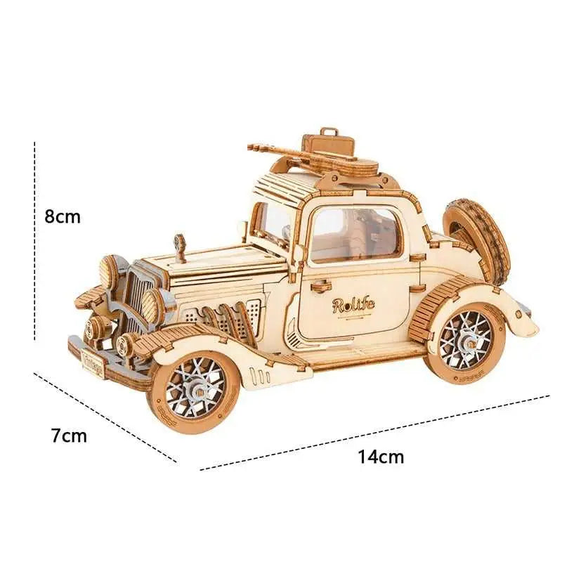 Vintage car tramcar and carriage model - 3D wooden puzzle -