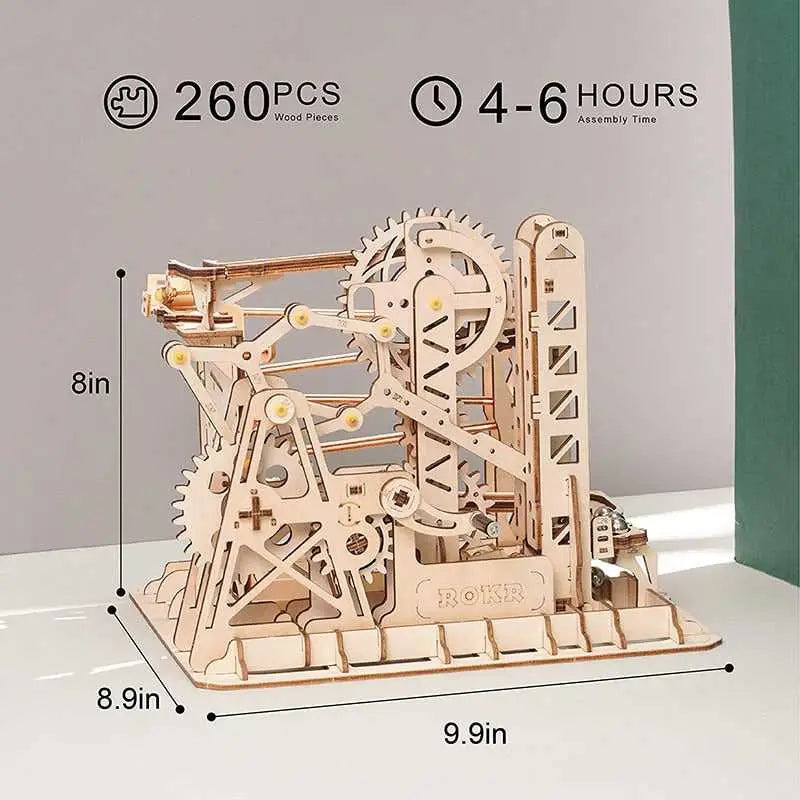 Waterwheel coaster cog lift tower - 3D wooden puzzle - toys